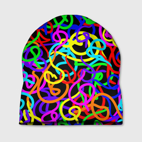 Шапка 3D с принтом Неоновый беспорядок , 100% полиэстер | универсальный размер, печать по всей поверхности изделия | gradient | neon | neon stripes | pop | rainbow | stripes | texture | абстрактный рисунок | абстракция | градиент | граффити | каракули | красочный узор | линии | неоновый принт | орнамент | полосы | поп | радужный