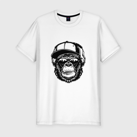 Мужская футболка хлопок Slim с принтом Gorilla rapper в Кировске, 92% хлопок, 8% лайкра | приталенный силуэт, круглый вырез ворота, длина до линии бедра, короткий рукав | black | cap | hip hop | rap | горилла | кепка | очки | рэп | рэпер | хип хоп | черный