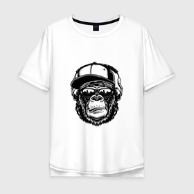 Мужская футболка хлопок Oversize с принтом Gorilla rapper в Петрозаводске, 100% хлопок | свободный крой, круглый ворот, “спинка” длиннее передней части | black | cap | hip hop | rap | горилла | кепка | очки | рэп | рэпер | хип хоп | черный