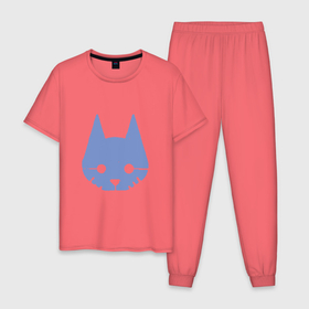 Мужская пижама хлопок с принтом Stray Blue , 100% хлопок | брюки и футболка прямого кроя, без карманов, на брюках мягкая резинка на поясе и по низу штанин
 | cat | game | stray | бродяга | видеоигра | животные | игра | квест | кот | кошка | стрэй