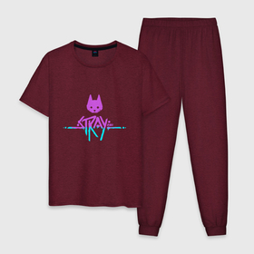Мужская пижама хлопок с принтом Stray Violet , 100% хлопок | брюки и футболка прямого кроя, без карманов, на брюках мягкая резинка на поясе и по низу штанин
 | cat | game | stray | бродяга | видеоигра | животные | игра | квест | кот | кошка | стрэй