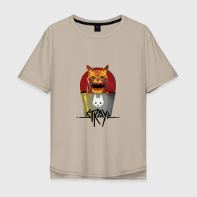 Мужская футболка хлопок Oversize с принтом Stray   Cat в Петрозаводске, 100% хлопок | свободный крой, круглый ворот, “спинка” длиннее передней части | cat | game | stray | бродяга | видеоигра | животные | игра | квест | кот | кошка | стрэй