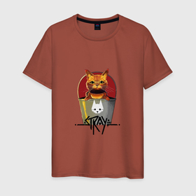 Мужская футболка хлопок с принтом Stray   Cat в Екатеринбурге, 100% хлопок | прямой крой, круглый вырез горловины, длина до линии бедер, слегка спущенное плечо. | cat | game | stray | бродяга | видеоигра | животные | игра | квест | кот | кошка | стрэй