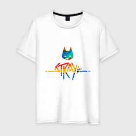 Мужская футболка хлопок с принтом Stray Color в Курске, 100% хлопок | прямой крой, круглый вырез горловины, длина до линии бедер, слегка спущенное плечо. | cat | game | stray | бродяга | видеоигра | животные | игра | квест | кот | кошка | стрэй
