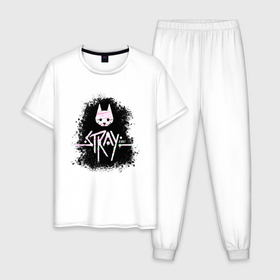 Мужская пижама хлопок с принтом Stray мелками на черном фоне в Белгороде, 100% хлопок | брюки и футболка прямого кроя, без карманов, на брюках мягкая резинка на поясе и по низу штанин
 | 