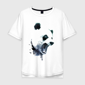 Мужская футболка хлопок Oversize с принтом Свирепый панда   ярость в Санкт-Петербурге, 100% хлопок | свободный крой, круглый ворот, “спинка” длиннее передней части | bear | ears | fangs | jaw | muzzle | panda | rage | китай | клыки | медведь | панда | пасть | уши | ярость