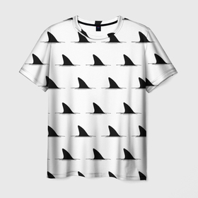 Мужская футболка 3D с принтом Плавники акул   паттерн в Санкт-Петербурге, 100% полиэфир | прямой крой, круглый вырез горловины, длина до линии бедер | fin | minimalism | pattern | shark | акула | минимализм | паттерн | плавник