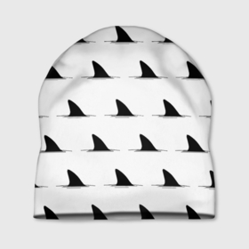 Шапка 3D с принтом Плавники акул   паттерн в Санкт-Петербурге, 100% полиэстер | универсальный размер, печать по всей поверхности изделия | fin | minimalism | pattern | shark | акула | минимализм | паттерн | плавник