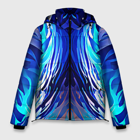 Мужская зимняя куртка 3D с принтом Симметричная абстракция Синие волны в Новосибирске, верх — 100% полиэстер; подкладка — 100% полиэстер; утеплитель — 100% полиэстер | длина ниже бедра, свободный силуэт Оверсайз. Есть воротник-стойка, отстегивающийся капюшон и ветрозащитная планка. 

Боковые карманы с листочкой на кнопках и внутренний карман на молнии. | Тематика изображения на принте: abstraction | art | blue | bright | pattern | symmetry | waves | абстракция | арт | волны | выразительный | голубые | необычный | симметрия | синие | узоры | фееричный | яркий