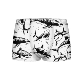 Мужские трусы 3D с принтом Кровожадные акулы   стая в Новосибирске, 50% хлопок, 50% полиэстер | классическая посадка, на поясе мягкая тканевая резинка | fin | jaw | ocean | pack | pattern | shark | tail | teeth | акула | зубы | океан | пасть | паттерн | плавник | стая | хвост