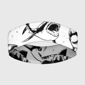 Повязка на голову 3D с принтом Кровожадные акулы  стая в Курске,  |  | Тематика изображения на принте: fin | jaw | ocean | pack | pattern | shark | tail | teeth | акула | зубы | океан | пасть | паттерн | плавник | стая | хвост