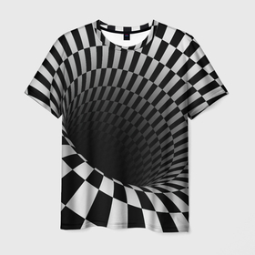 Мужская футболка 3D с принтом Портал   оптическая иллюзия в Екатеринбурге, 100% полиэфир | прямой крой, круглый вырез горловины, длина до линии бедер | Тематика изображения на принте: 3d | 3д | геометрия | гипно | гипноарт | иллюзия | оптическая иллюзия | портал