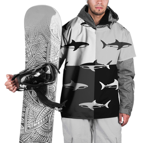 Накидка на куртку 3D с принтом Стая акул   pattern в Санкт-Петербурге, 100% полиэстер |  | fin | pack | pattern | shark | tail | акула | паттерн | плавник | стая | хвост