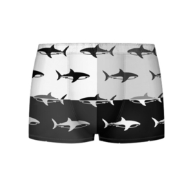 Мужские трусы 3D с принтом Стая акул   pattern в Санкт-Петербурге, 50% хлопок, 50% полиэстер | классическая посадка, на поясе мягкая тканевая резинка | Тематика изображения на принте: fin | pack | pattern | shark | tail | акула | паттерн | плавник | стая | хвост