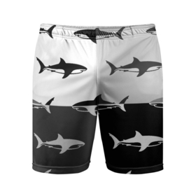 Мужские шорты спортивные с принтом Стая акул   pattern в Петрозаводске,  |  | fin | pack | pattern | shark | tail | акула | паттерн | плавник | стая | хвост