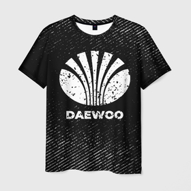 Мужская футболка 3D с принтом Daewoo с потертостями на темном фоне , 100% полиэфир | прямой крой, круглый вырез горловины, длина до линии бедер | 
