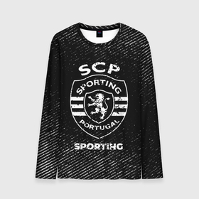 Мужской лонгслив 3D с принтом Sporting с потертостями на темном фоне в городе Новоалтайск, 100% полиэстер | длинные рукава, круглый вырез горловины, полуприлегающий силуэт | 