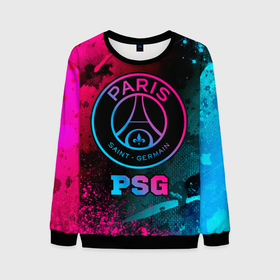 Мужской свитшот 3D с принтом PSG   neon gradient в Кировске, 100% полиэстер с мягким внутренним слоем | круглый вырез горловины, мягкая резинка на манжетах и поясе, свободная посадка по фигуре | Тематика изображения на принте: 