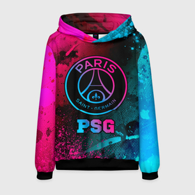 Мужская толстовка 3D с принтом PSG   neon gradient в Кировске, 100% полиэстер | двухслойный капюшон со шнурком для регулировки, мягкие манжеты на рукавах и по низу толстовки, спереди карман-кенгуру с мягким внутренним слоем. | 