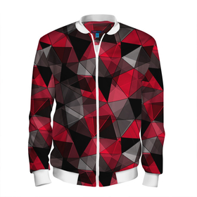 Мужской бомбер 3D с принтом Красно серый геометрический в Курске, 100% полиэстер | застегивается на молнию, по бокам два кармана без застежек, по низу бомбера и на воротнике - эластичная резинка | abstract | black | geometric | gray | polygonal | red | red and black | red gray | triangles | абстрактный | геометрический | красно серый | красный | красный и черный | полигональный | серый | треугольники | черный