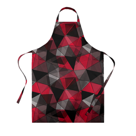 Фартук 3D с принтом Красно серый геометрический в Новосибирске, 100% полиэстер | общий размер — 65 х 85 см, ширина нагрудника — 26 см, горловина — 53 см, длина завязок — 54 см, общий обхват в поясе — 173 см. Принт на завязках и на горловине наносится с двух сторон, на основной части фартука — только с внешней стороны | abstract | black | geometric | gray | polygonal | red | red and black | red gray | triangles | абстрактный | геометрический | красно серый | красный | красный и черный | полигональный | серый | треугольники | черный