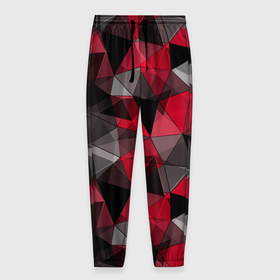 Мужские брюки 3D с принтом Красно серый геометрический в Санкт-Петербурге, 100% полиэстер | манжеты по низу, эластичный пояс регулируется шнурком, по бокам два кармана без застежек, внутренняя часть кармана из мелкой сетки | abstract | black | geometric | gray | polygonal | red | red and black | red gray | triangles | абстрактный | геометрический | красно серый | красный | красный и черный | полигональный | серый | треугольники | черный