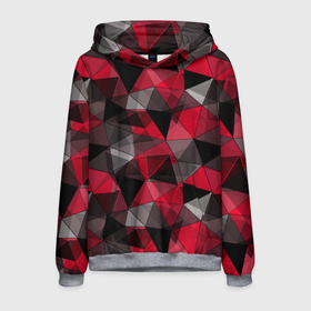 Мужская толстовка 3D с принтом Красно серый геометрический в Новосибирске, 100% полиэстер | двухслойный капюшон со шнурком для регулировки, мягкие манжеты на рукавах и по низу толстовки, спереди карман-кенгуру с мягким внутренним слоем. | Тематика изображения на принте: abstract | black | geometric | gray | polygonal | red | red and black | red gray | triangles | абстрактный | геометрический | красно серый | красный | красный и черный | полигональный | серый | треугольники | черный