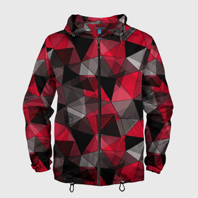 Мужская ветровка 3D с принтом Красно серый геометрический в Санкт-Петербурге, 100% полиэстер | подол и капюшон оформлены резинкой с фиксаторами, два кармана без застежек по бокам, один потайной карман на груди | abstract | black | geometric | gray | polygonal | red | red and black | red gray | triangles | абстрактный | геометрический | красно серый | красный | красный и черный | полигональный | серый | треугольники | черный