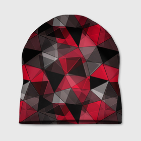 Шапка 3D с принтом Красно серый геометрический , 100% полиэстер | универсальный размер, печать по всей поверхности изделия | abstract | black | geometric | gray | polygonal | red | red and black | red gray | triangles | абстрактный | геометрический | красно серый | красный | красный и черный | полигональный | серый | треугольники | черный