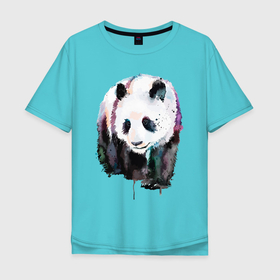 Мужская футболка хлопок Oversize с принтом Панда   акварель , 100% хлопок | свободный крой, круглый ворот, “спинка” длиннее передней части | bear | ears | eyes | muzzle | nose | panda | paws | watercolour | акварель | глаза | лапы | медведь | нос | панда | уши