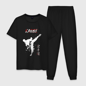 Мужская пижама хлопок с принтом Karate fighter , 100% хлопок | брюки и футболка прямого кроя, без карманов, на брюках мягкая резинка на поясе и по низу штанин
 | Тематика изображения на принте: karate | боевое искусство | борьба | карате | каратист