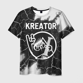 Мужская футболка 3D с принтом Kreator кот   краска в Белгороде, 100% полиэфир | прямой крой, круглый вырез горловины, длина до линии бедер | Тематика изображения на принте: 