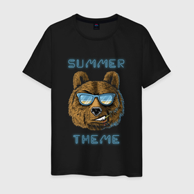 Мужская футболка хлопок с принтом Beach bear   summer theme в Петрозаводске, 100% хлопок | прямой крой, круглый вырез горловины, длина до линии бедер, слегка спущенное плечо. | Тематика изображения на принте: лето | медведь | медведь в очках | море | пляж