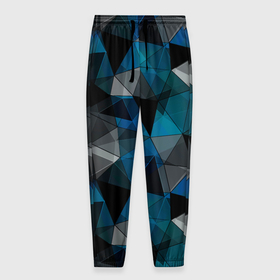 Мужские брюки 3D с принтом Сине черный геометрический в Петрозаводске, 100% полиэстер | манжеты по низу, эластичный пояс регулируется шнурком, по бокам два кармана без застежек, внутренняя часть кармана из мелкой сетки | abstract | black | blue and black | blue black | geometric | gray | polygonal | triangles | абстрактный | геометрический | полигональный | серый | сине черный | синий | синий и черный | треугольники | черный
