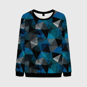 Мужской свитшот 3D с принтом Сине черный геометрический в Новосибирске, 100% полиэстер с мягким внутренним слоем | круглый вырез горловины, мягкая резинка на манжетах и поясе, свободная посадка по фигуре | Тематика изображения на принте: abstract | black | blue and black | blue black | geometric | gray | polygonal | triangles | абстрактный | геометрический | полигональный | серый | сине черный | синий | синий и черный | треугольники | черный