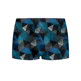 Мужские трусы 3D с принтом Сине черный геометрический в Петрозаводске, 50% хлопок, 50% полиэстер | классическая посадка, на поясе мягкая тканевая резинка | abstract | black | blue and black | blue black | geometric | gray | polygonal | triangles | абстрактный | геометрический | полигональный | серый | сине черный | синий | синий и черный | треугольники | черный