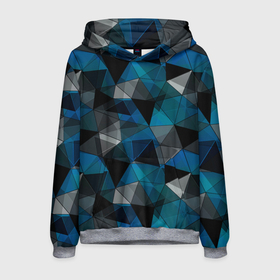 Мужская толстовка 3D с принтом Сине черный геометрический в Петрозаводске, 100% полиэстер | двухслойный капюшон со шнурком для регулировки, мягкие манжеты на рукавах и по низу толстовки, спереди карман-кенгуру с мягким внутренним слоем. | abstract | black | blue and black | blue black | geometric | gray | polygonal | triangles | абстрактный | геометрический | полигональный | серый | сине черный | синий | синий и черный | треугольники | черный