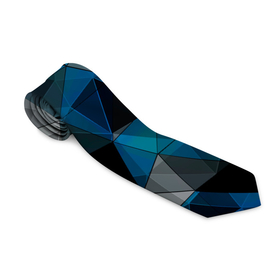 Галстук 3D с принтом Сине черный геометрический в Екатеринбурге, 100% полиэстер | Длина 148 см; Плотность 150-180 г/м2 | abstract | black | blue and black | blue black | geometric | gray | polygonal | triangles | абстрактный | геометрический | полигональный | серый | сине черный | синий | синий и черный | треугольники | черный