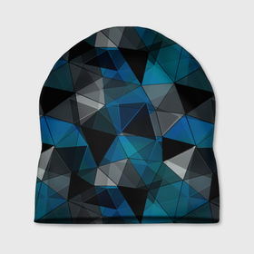 Шапка 3D с принтом Сине черный геометрический , 100% полиэстер | универсальный размер, печать по всей поверхности изделия | abstract | black | blue and black | blue black | geometric | gray | polygonal | triangles | абстрактный | геометрический | полигональный | серый | сине черный | синий | синий и черный | треугольники | черный