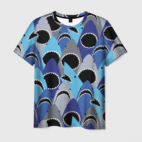 Мужская футболка 3D с принтом Пасть акулы   паттерн в Новосибирске, 100% полиэфир | прямой крой, круглый вырез горловины, длина до линии бедер | jaw | pattern | shark | teeth | акула | зубы | пасть | паттерн