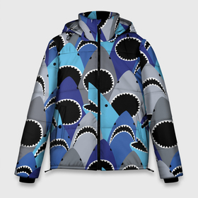 Мужская зимняя куртка 3D с принтом Пасть акулы   паттерн в Новосибирске, верх — 100% полиэстер; подкладка — 100% полиэстер; утеплитель — 100% полиэстер | длина ниже бедра, свободный силуэт Оверсайз. Есть воротник-стойка, отстегивающийся капюшон и ветрозащитная планка. 

Боковые карманы с листочкой на кнопках и внутренний карман на молнии. | jaw | pattern | shark | teeth | акула | зубы | пасть | паттерн