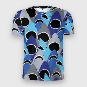 Мужская футболка 3D Slim с принтом Пасть акулы   паттерн в Новосибирске, 100% полиэстер с улучшенными характеристиками | приталенный силуэт, круглая горловина, широкие плечи, сужается к линии бедра | jaw | pattern | shark | teeth | акула | зубы | пасть | паттерн