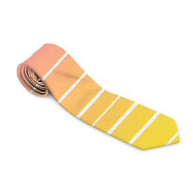 Галстук 3D с принтом Белые полосы на розовом и желтом градиенте в Петрозаводске, 100% полиэстер | Длина 148 см; Плотность 150-180 г/м2 | gradient | horizontal | lines | pink | pink and yellow | simple | striped | stripes | white | white stripes | yellow | белые полосы | белый | горизонталь | градиент | желтый | линии | полосатый | полосы | простой | розовый | розовый и  желтый