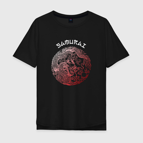 Мужская футболка хлопок Oversize с принтом Самурай Японский Дракон в Новосибирске, 100% хлопок | свободный крой, круглый ворот, “спинка” длиннее передней части | dragon | japan | samurai | yakuza | дракон | самурай | япония