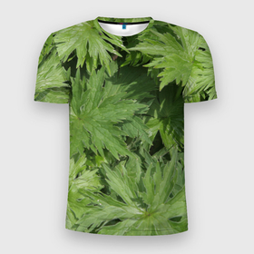 Мужская футболка 3D Slim с принтом Зеленая, зеленая трава в Новосибирске, 100% полиэстер с улучшенными характеристиками | приталенный силуэт, круглая горловина, широкие плечи, сужается к линии бедра | дача | зеленая | зеленый | камуфляж | лето | лист | листок | листья | маскировка | пестрый | природа | растение | участок | фазенда | цветовод | цветоводство