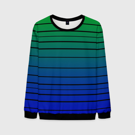 Мужской свитшот 3D с принтом Черные полосы на синем, зеленом градиенте в Новосибирске, 100% полиэстер с мягким внутренним слоем | круглый вырез горловины, мягкая резинка на манжетах и поясе, свободная посадка по фигуре | black stripes | blue | gradient | green | horizontal | lines | minimalism | ombre | simple | striped | stripes | горизонталь | градиент | зеленый | линии | минимализм | омбре | полосатый | полосы | простой | синий | черные полосы