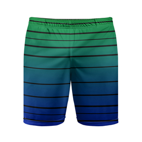 Мужские шорты спортивные с принтом Черные полосы на синем, зеленом градиенте ,  |  | black stripes | blue | gradient | green | horizontal | lines | minimalism | ombre | simple | striped | stripes | горизонталь | градиент | зеленый | линии | минимализм | омбре | полосатый | полосы | простой | синий | черные полосы