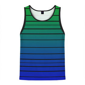 Мужская майка 3D с принтом Черные полосы на синем, зеленом градиенте в Кировске, 100% полиэстер | круглая горловина, приталенный силуэт, длина до линии бедра. Пройма и горловина окантованы тонкой бейкой | black stripes | blue | gradient | green | horizontal | lines | minimalism | ombre | simple | striped | stripes | горизонталь | градиент | зеленый | линии | минимализм | омбре | полосатый | полосы | простой | синий | черные полосы