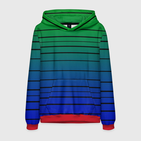 Мужская толстовка 3D с принтом Черные полосы на синем, зеленом градиенте , 100% полиэстер | двухслойный капюшон со шнурком для регулировки, мягкие манжеты на рукавах и по низу толстовки, спереди карман-кенгуру с мягким внутренним слоем. | Тематика изображения на принте: black stripes | blue | gradient | green | horizontal | lines | minimalism | ombre | simple | striped | stripes | горизонталь | градиент | зеленый | линии | минимализм | омбре | полосатый | полосы | простой | синий | черные полосы