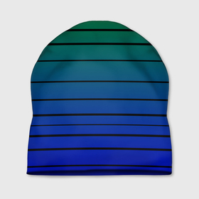 Шапка 3D с принтом Черные полосы на синем, зеленом градиенте в Новосибирске, 100% полиэстер | универсальный размер, печать по всей поверхности изделия | black stripes | blue | gradient | green | horizontal | lines | minimalism | ombre | simple | striped | stripes | горизонталь | градиент | зеленый | линии | минимализм | омбре | полосатый | полосы | простой | синий | черные полосы